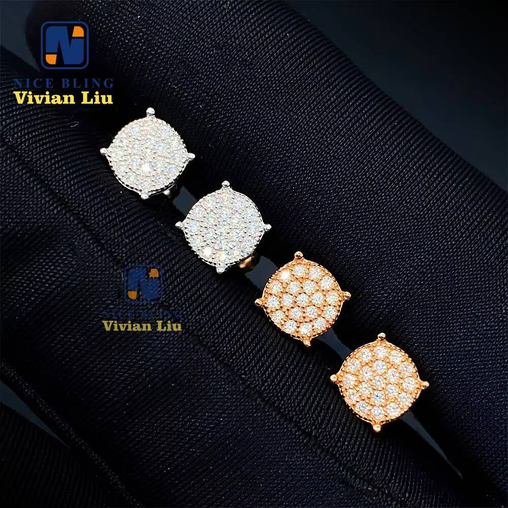 Hot Selling Women Vvs Moissanite Luxury Diamond Fashion Jewelry Gold Plated 925 Sterling Silver Hip Hop Earrings