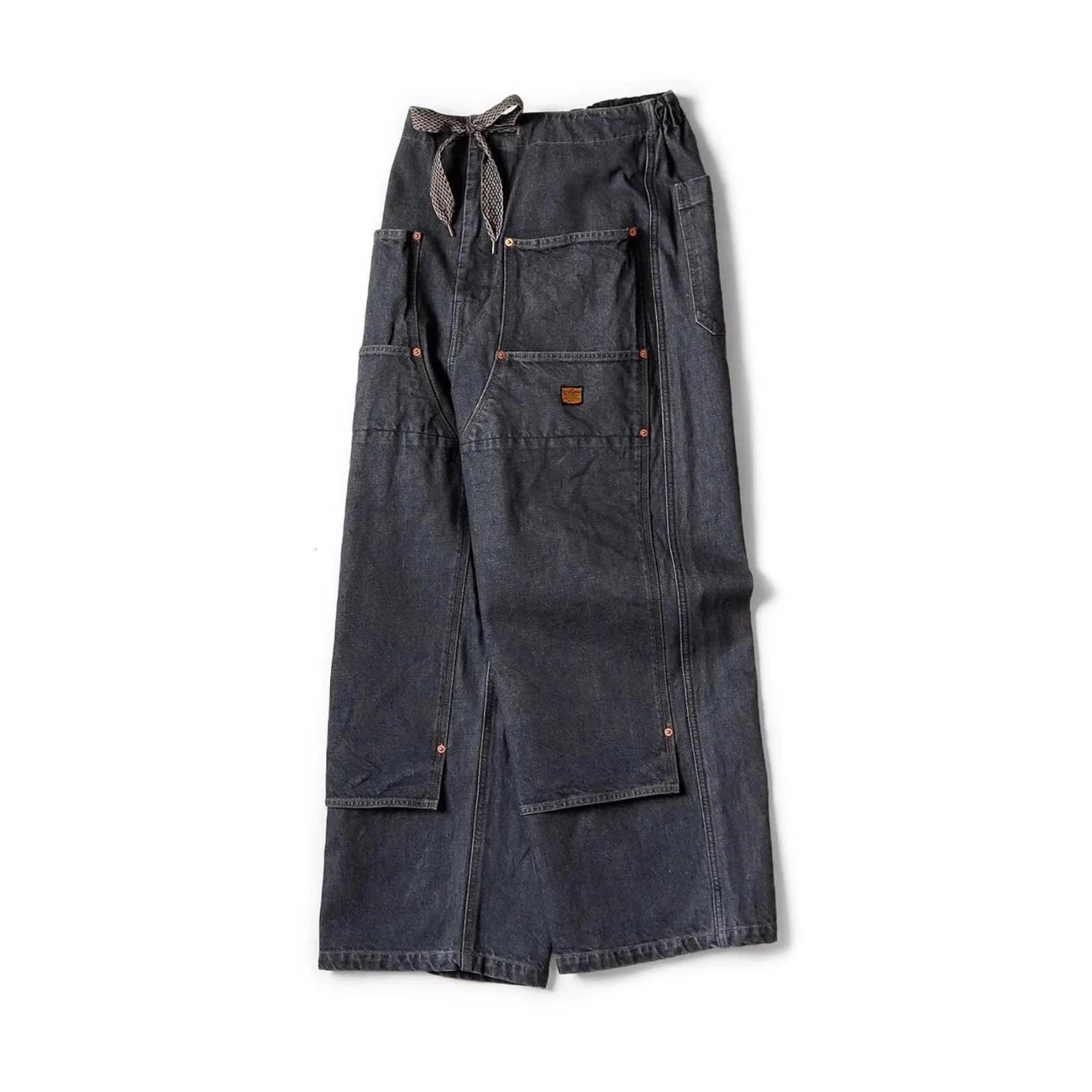 25SS Hirata Hiroshi Japanese Casual Denim Drawstring Large Pocket Logging Pants for Men Arrival X250812