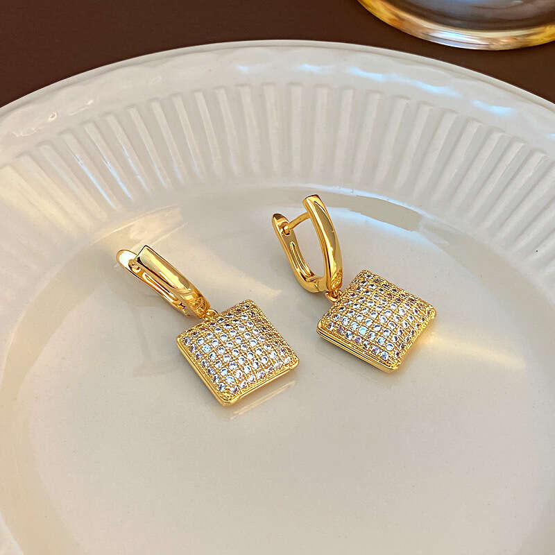 French Style Light Square Water Drop Star Heart Zircon for Women, Niche Design Earrings with a Sense of Sophistication