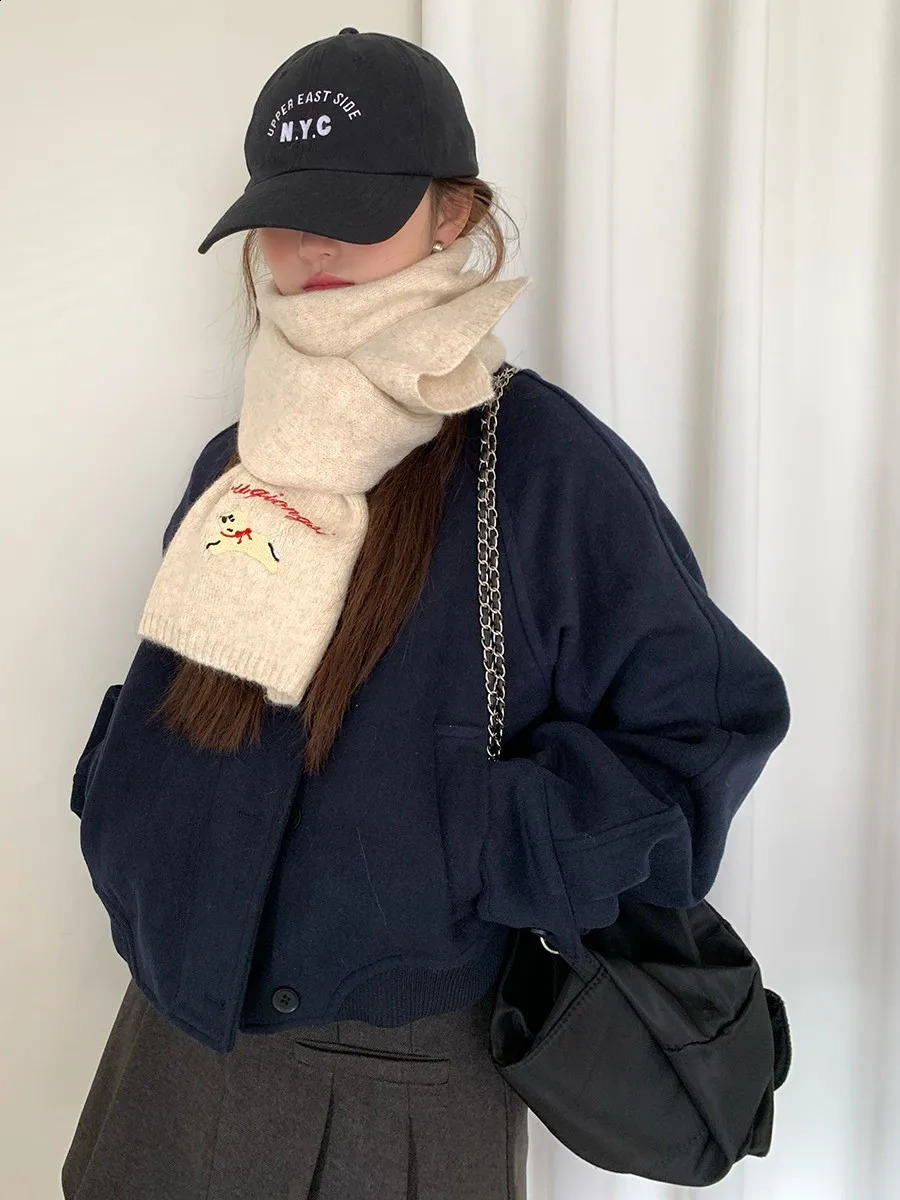 Cute Little Dog Embroidery Knitted Scarf With Wool For Women To Keep Warm In Autumn And Winter Versatile Neck Warmer 250812