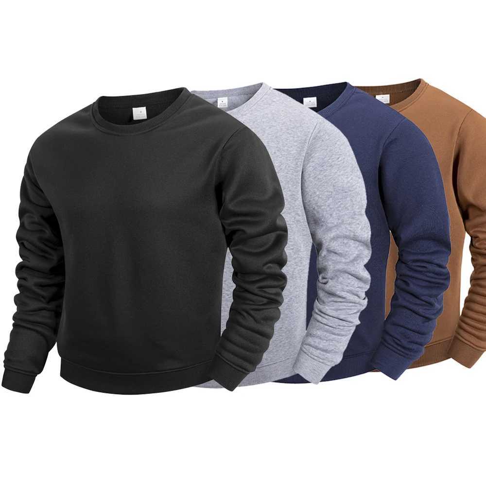 Mens Round Neck Sweatshirts Solid Color Spring Autumn Casual Pullover Fashion Warm Pullovers for Men Loose Sportswear Street Y250811