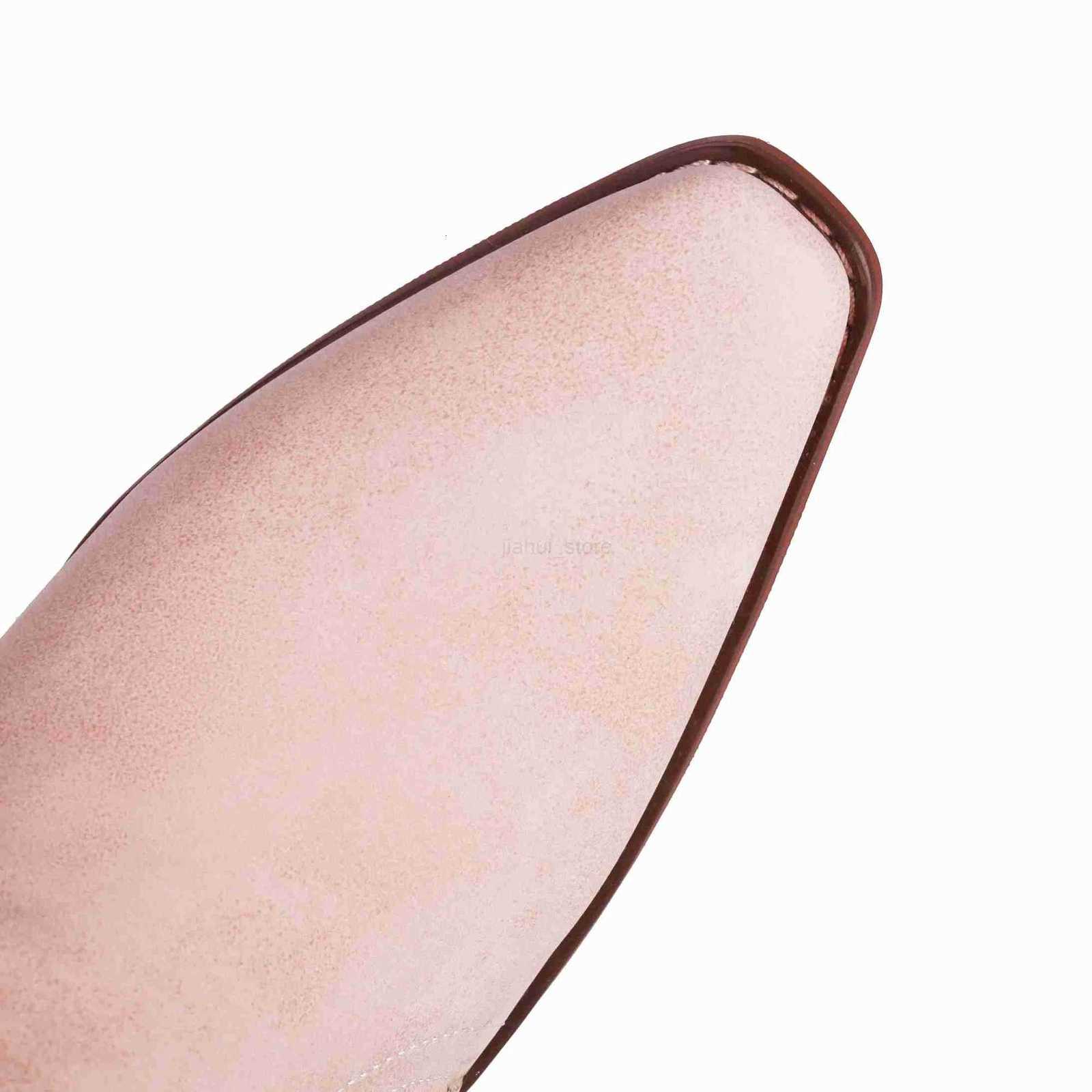 Womens Cowgirl Cosplay Boots Embroidery Floral Pink Lolita Western Cowboy Tall Booties Square Toe Knee High Chunky Heel Shoes M250812