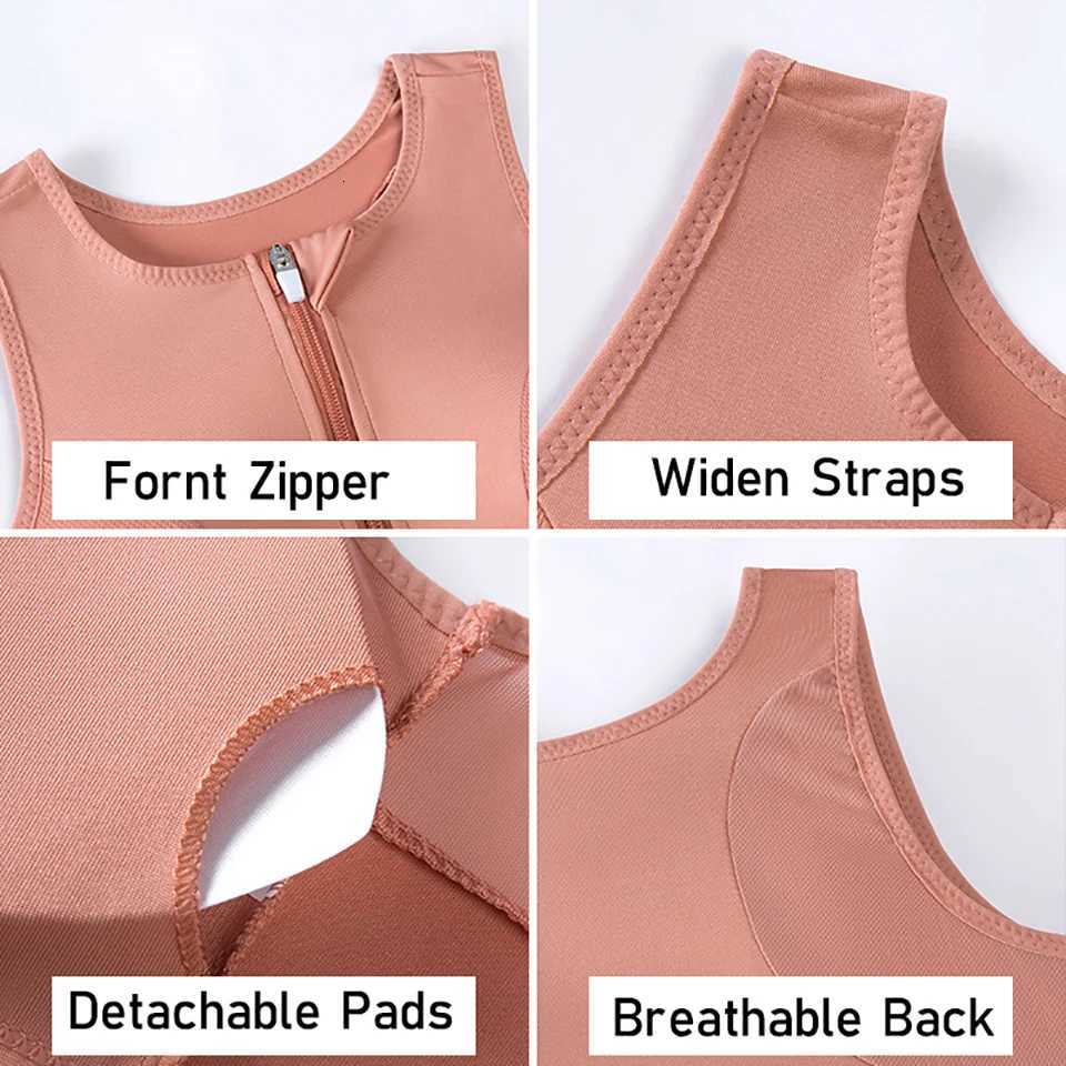 Plus Size Sports Bra for Women High-Strength Shock-Absorbing Gathering Top Running Zipper No Steel Bracket Underwear Vest Z250812
