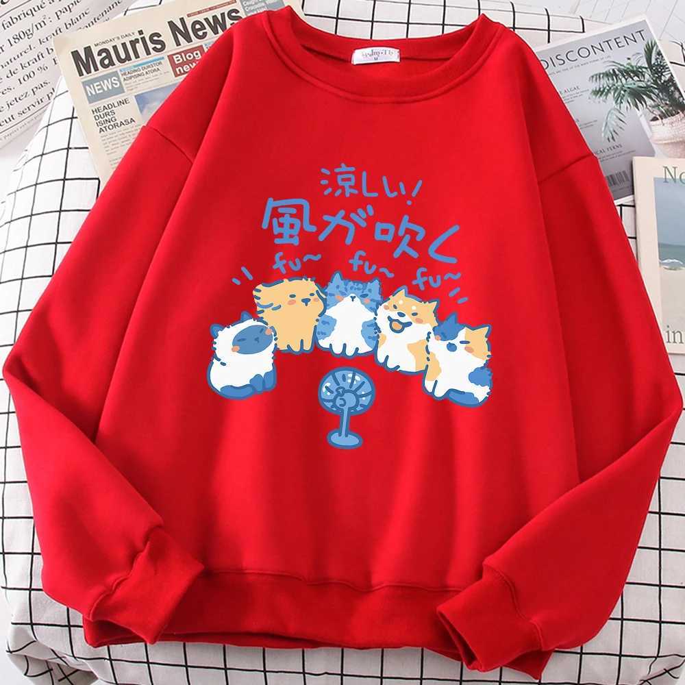 5 Cats Blowing Fans Cute Print Sweatshirt Men Women Personality Casual Hoodies Crewneck Loose Hoody Fashion Cartoons Hoody Y250811