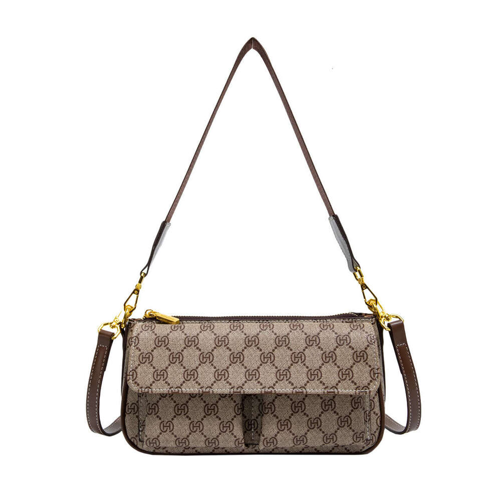 Qiqi Gray Monica Letter Print Wide Strap Single Shoulder Crossbody Small Square Bag for Women 2025 New Versatile Internet Celebrity