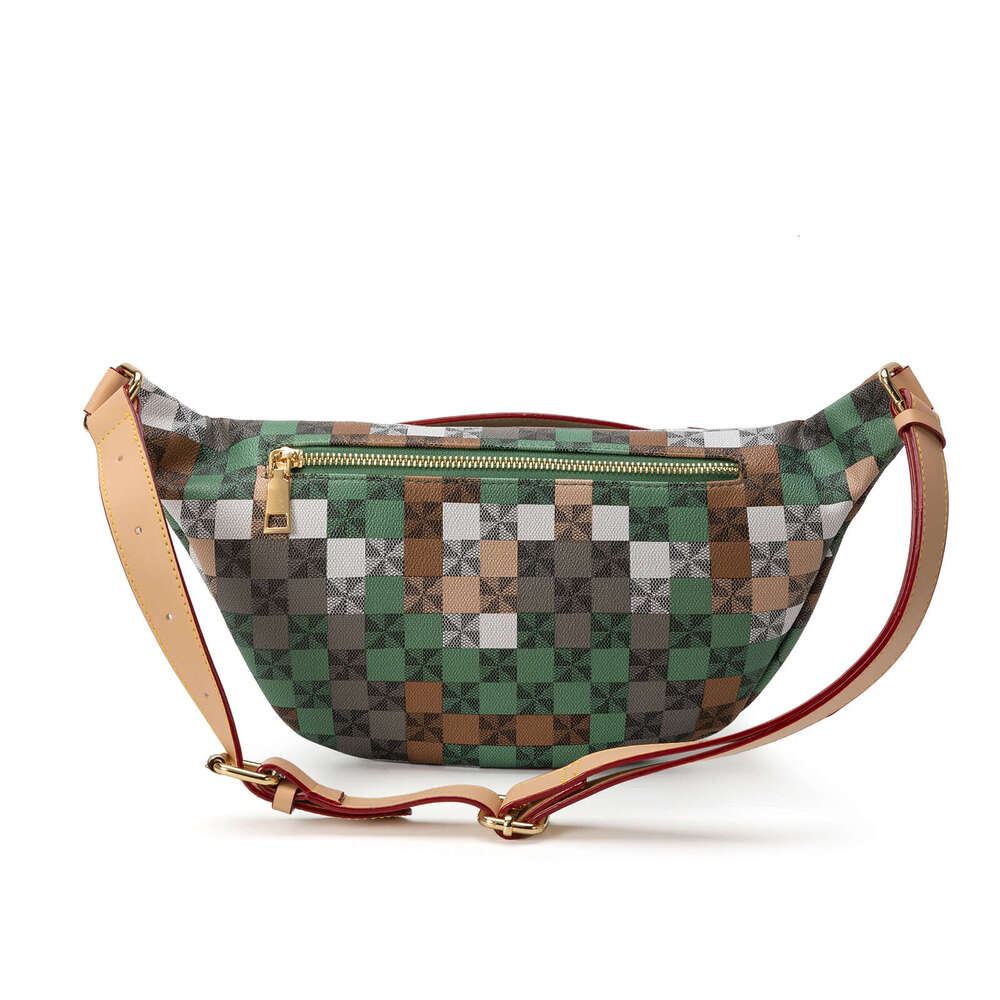 Lacel Urwebin Vintage Checkered Plaid Fanny Pack for Women, Green Brown PU Leather Waist Bag with Adjustable Strap, Fashion Crossbody