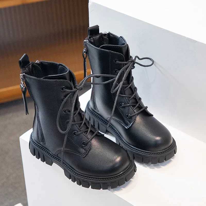 Girls Fashion Boots Black Warm Motorcycle Boots Autumn Winter Kids Ankle Boots Double Zipper Anti-slip Children Rubber Boots New XJ250812