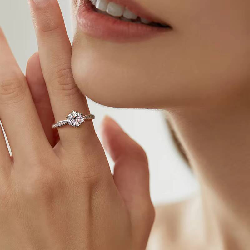 925 Sterling Silver White Gold Plated Round Cut Gra Certified Solitaire Diamond Moissanite Ring Women Wedding Fine Jewelry