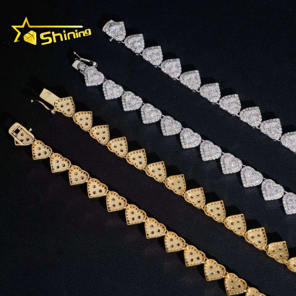 Custom Chains Hip Hop Jewelry Sier Heart Shape Moissanite Cuban Link Chain Pass Dia Tester Iced Out Necklace Men
