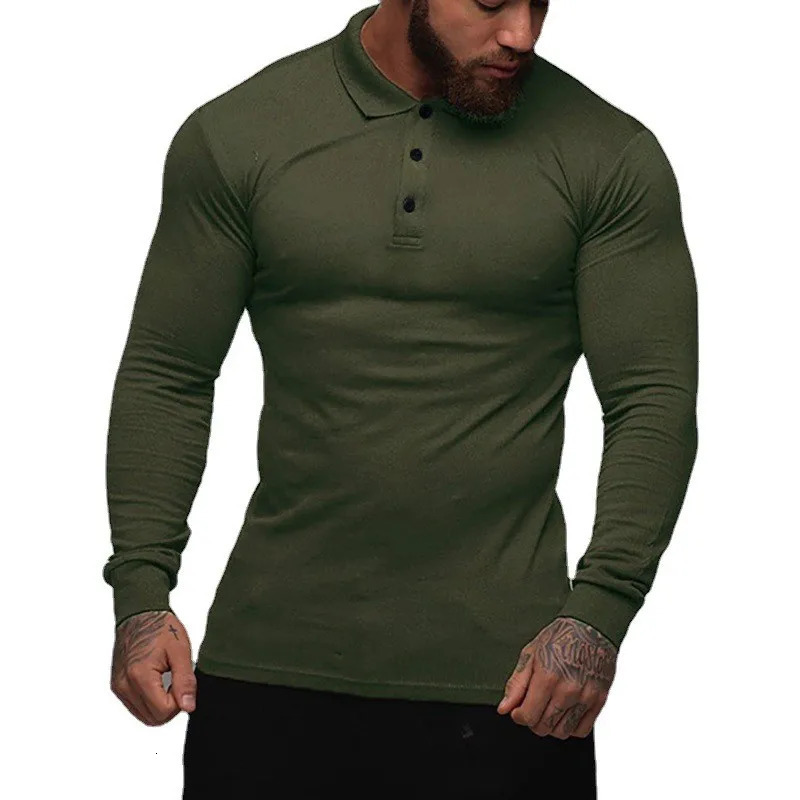 Fashion Autumn Sports Polo Shirt Mens Stretch Cotton Gym Clothing Spring Casual Long Sleeve Polos Male Breathable T Shirt 250811