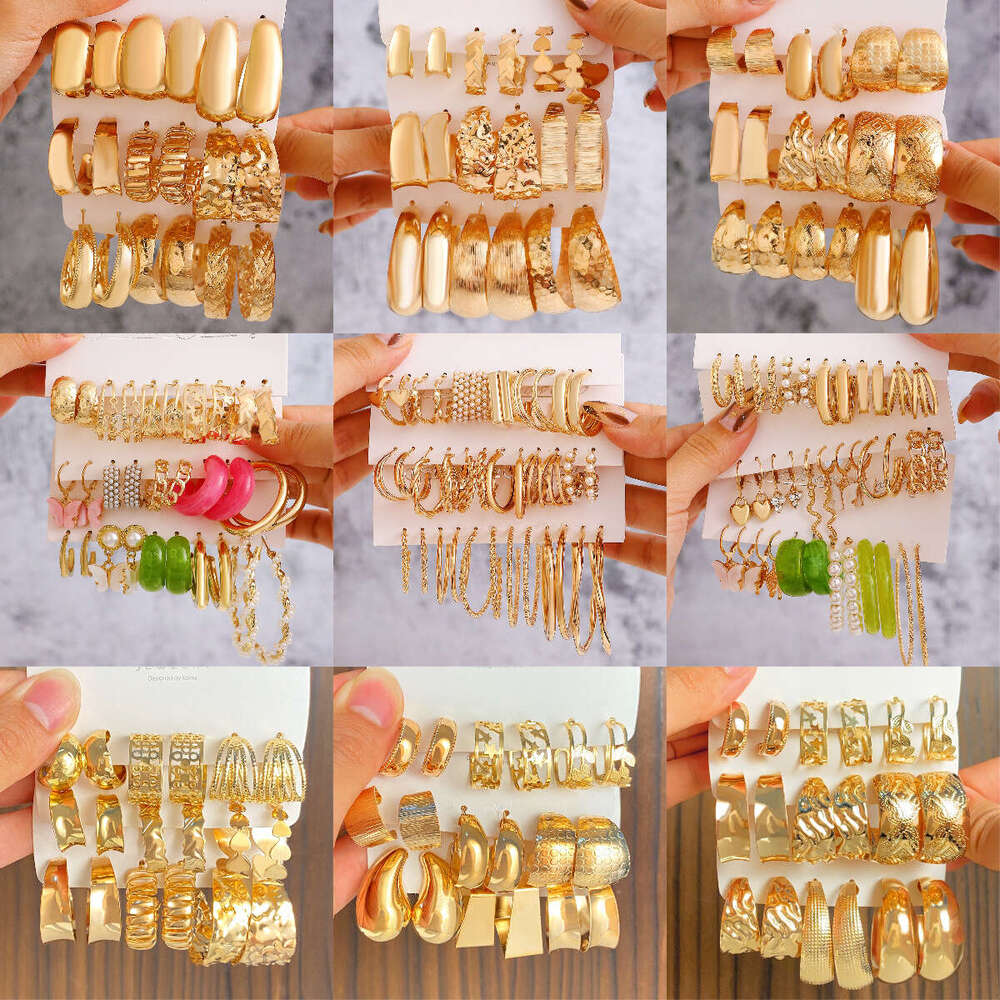 Geometric for Women Fashion Pearl Hoop Alloy Earrings Set