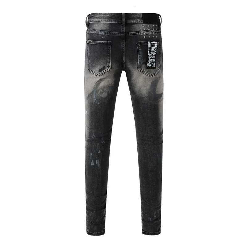 Designer Street Fashion Boutique Mens Scratch Retro Black Gray Ripped Jeans Elastic Tight Jeans Hip-Hop Brand High-Quality Pants X250812