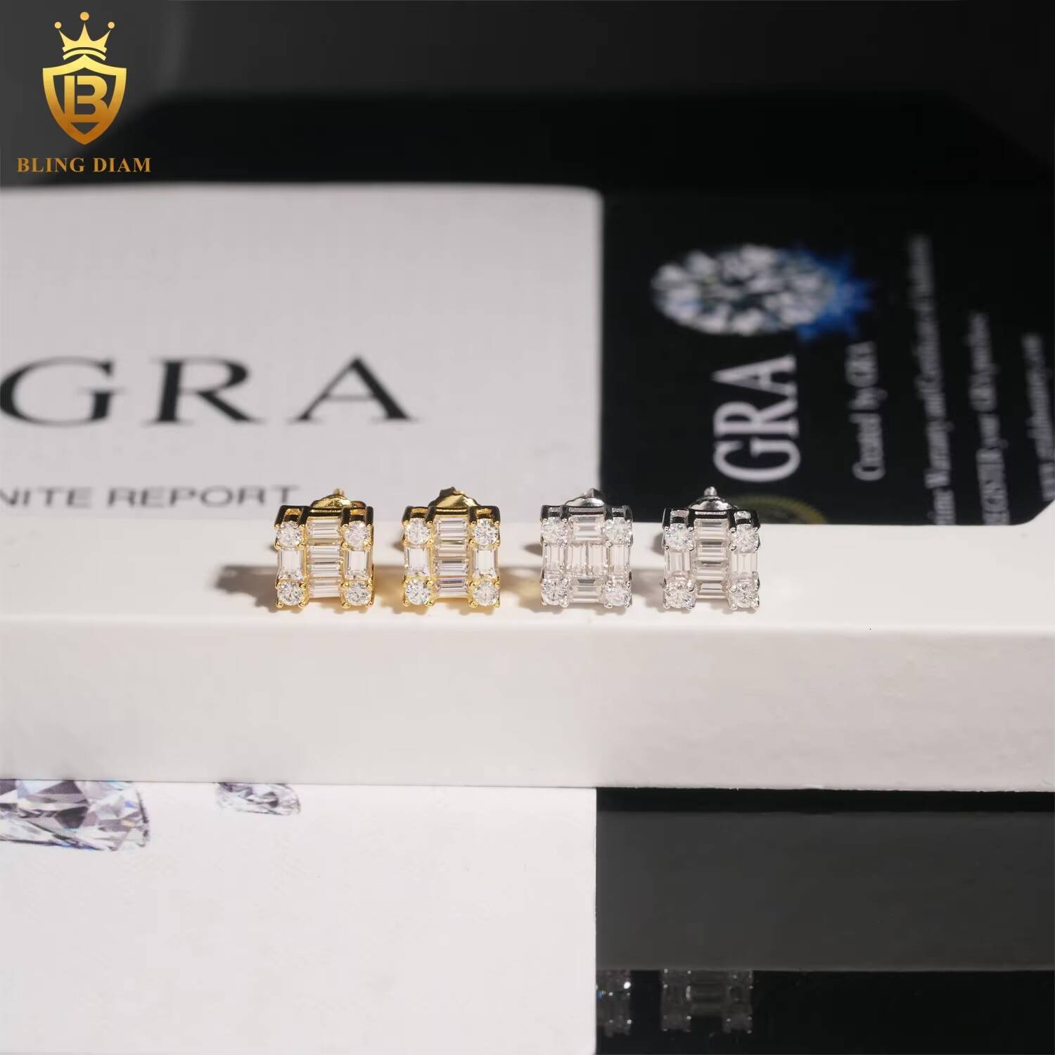 Wholesale Price 925 Sterling Silver Iced Out Luxury Custom VVS Moissanite baguette Stud Earrings