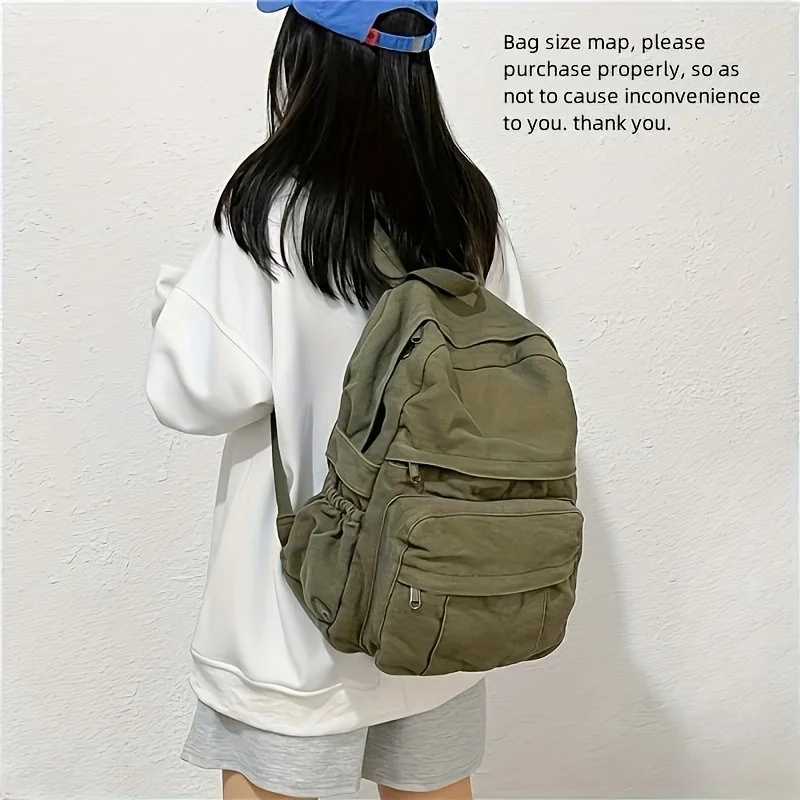 Vintage Simple Backpacks Large Capacity Canvas Schoolbag Multiple Pockets Travel Backpacks Unisex Y250811