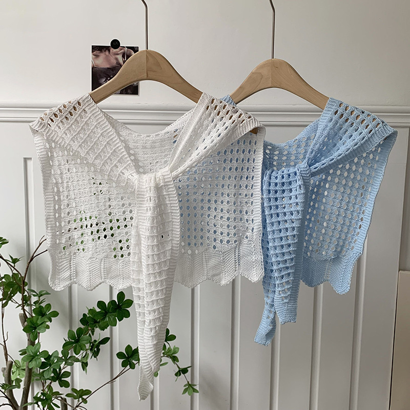 K1634 Shawl knitted high-end new versatile Korean summer solid color hollow neck scarf shawl outer wear small waistcoat