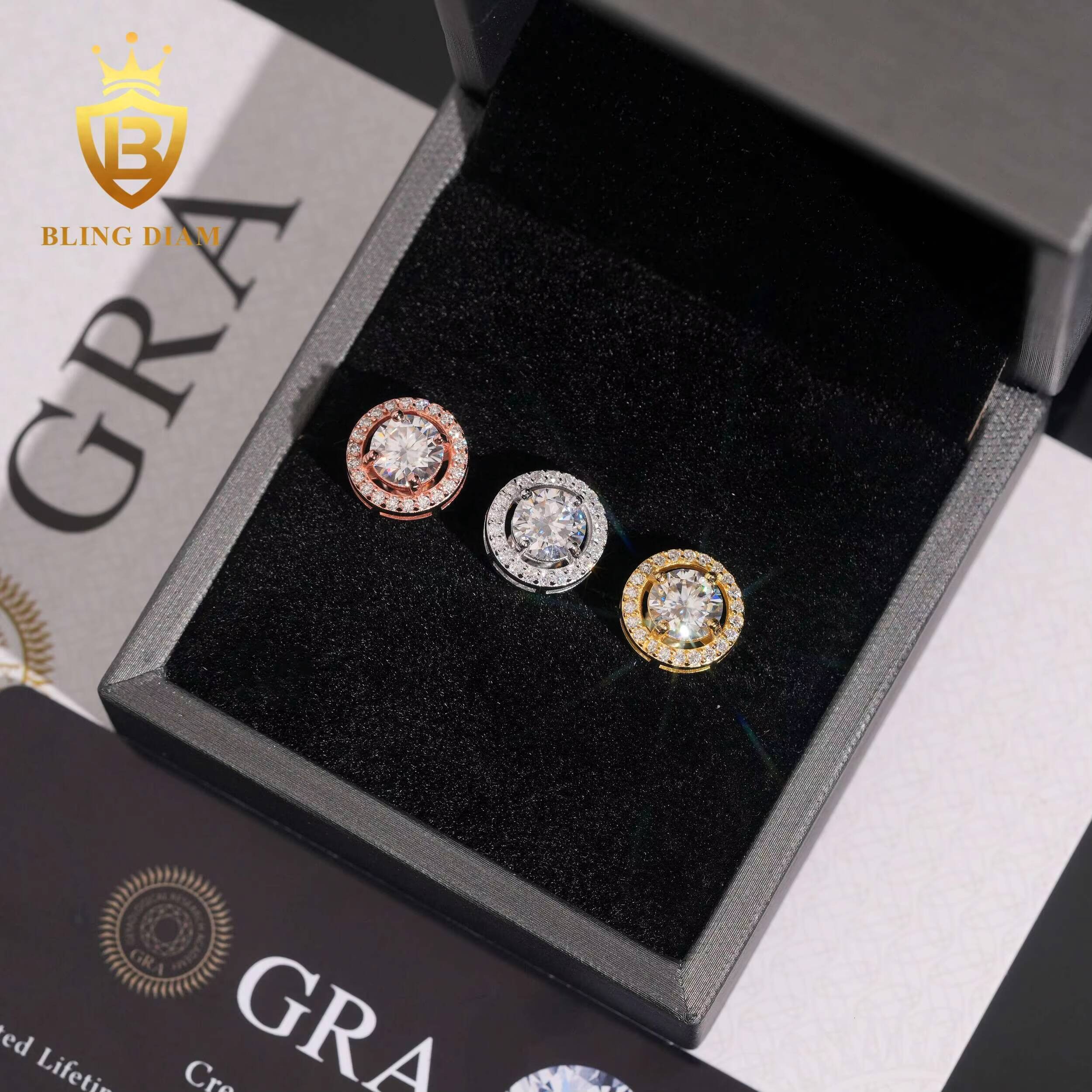 Pass Diamond Tester Fine Jewelry Round Cut 11mm Vvs1 Moissanite 925 Sterling Silver Stud Earrings Set for Men Women
