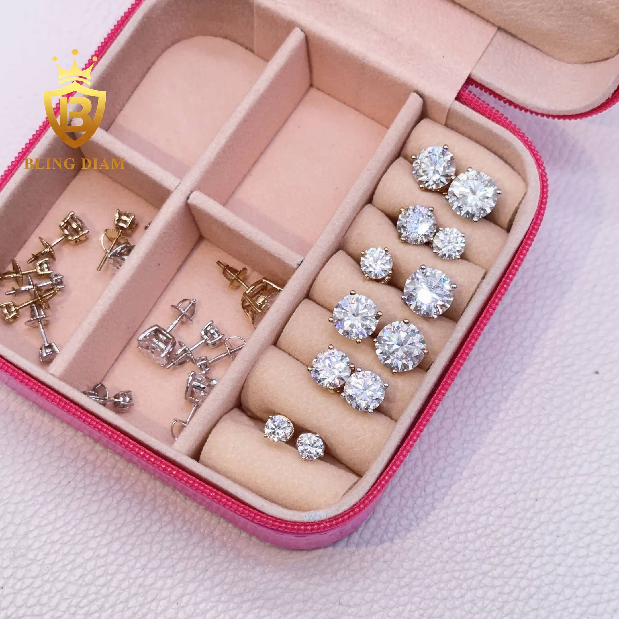 GRA Certificate 3mm-10mm Round Cut Moissanite Diamond Earrings 925 Sterling Silver 10k 14k Hiphop Stud Earrings Set for Unisex