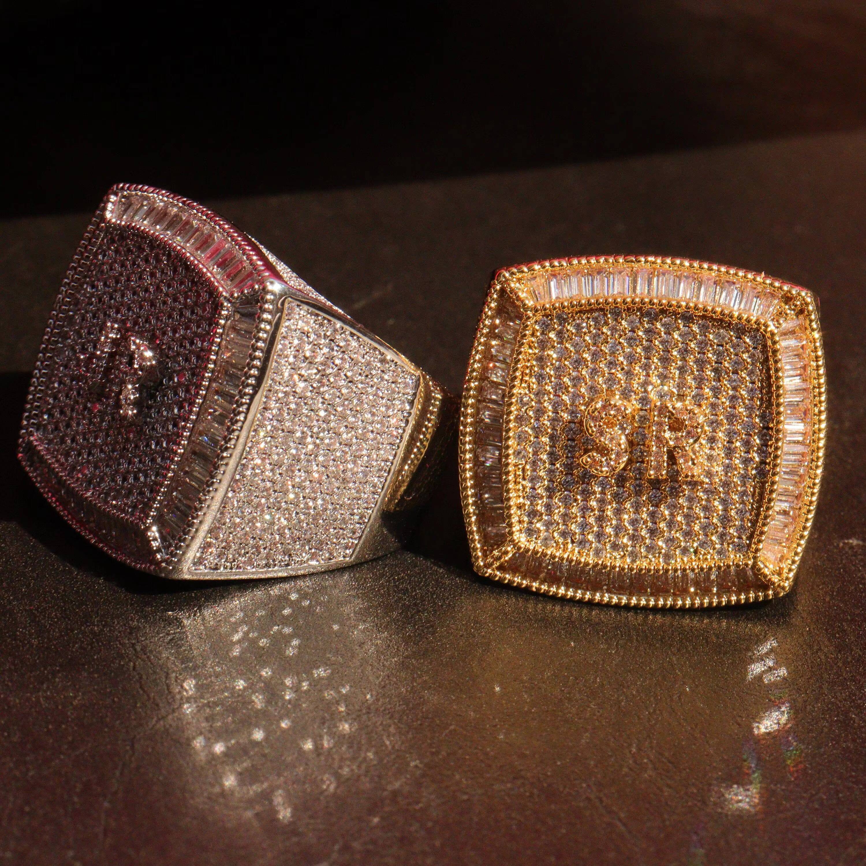 Customized Mens 925 Sterling Silver Hip Hop Ring Fully Iced Out Featuring VVS Clarity Moissanite Diamond for Weddings