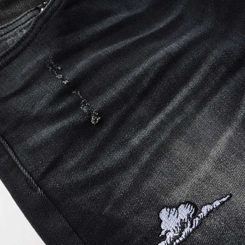 2K Street Fashion New Black Gray Jeans Washed Nostalgic Stretch Slimming Retro Embroidered Jeans Hip Hop Brand Design Brand Pa X250812