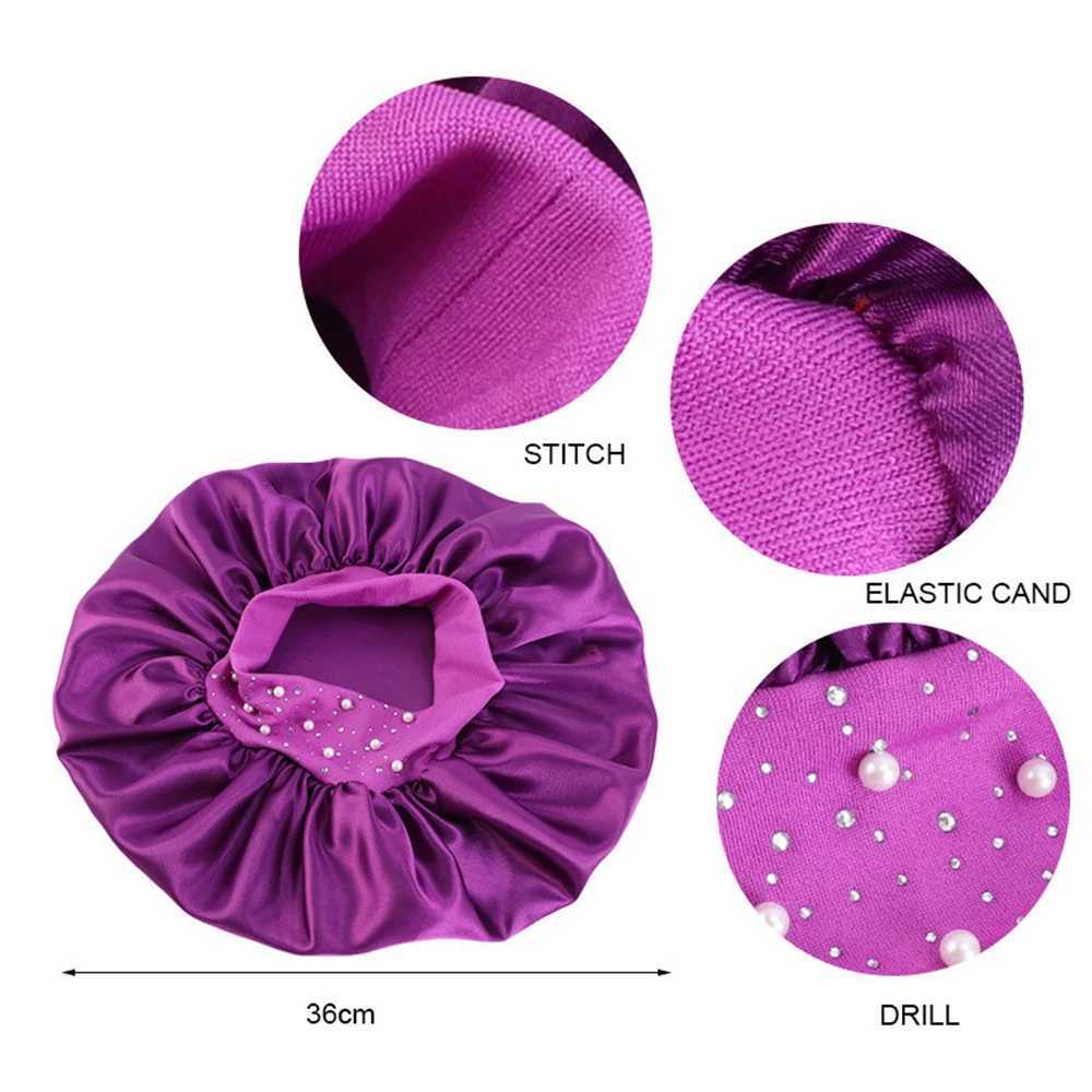 New Satin Sleep Cap Rhinestone Sleeping Bonnet Women Hat Night Hair Care Salon Shower Makeup Headband Muslim Hijab Head Cover XJ250812