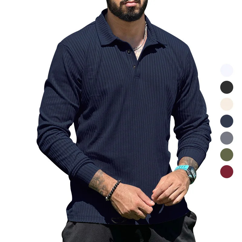 Mens Casual European and American Lapel Long Sleeve Mens T-shirt Lapel Polo Shirt 250811