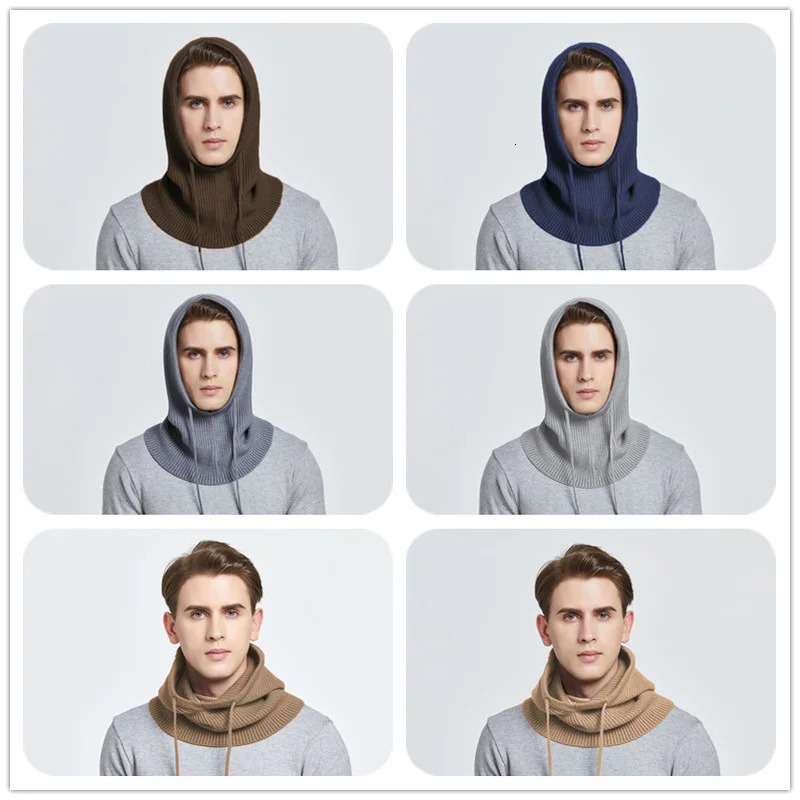 Unisex Wool Knitted Balaclava Hat For Women Winter Hooded Beanies Neck Scarf Bonnet Men Drawstring Y2K HipHop Skullies 250808