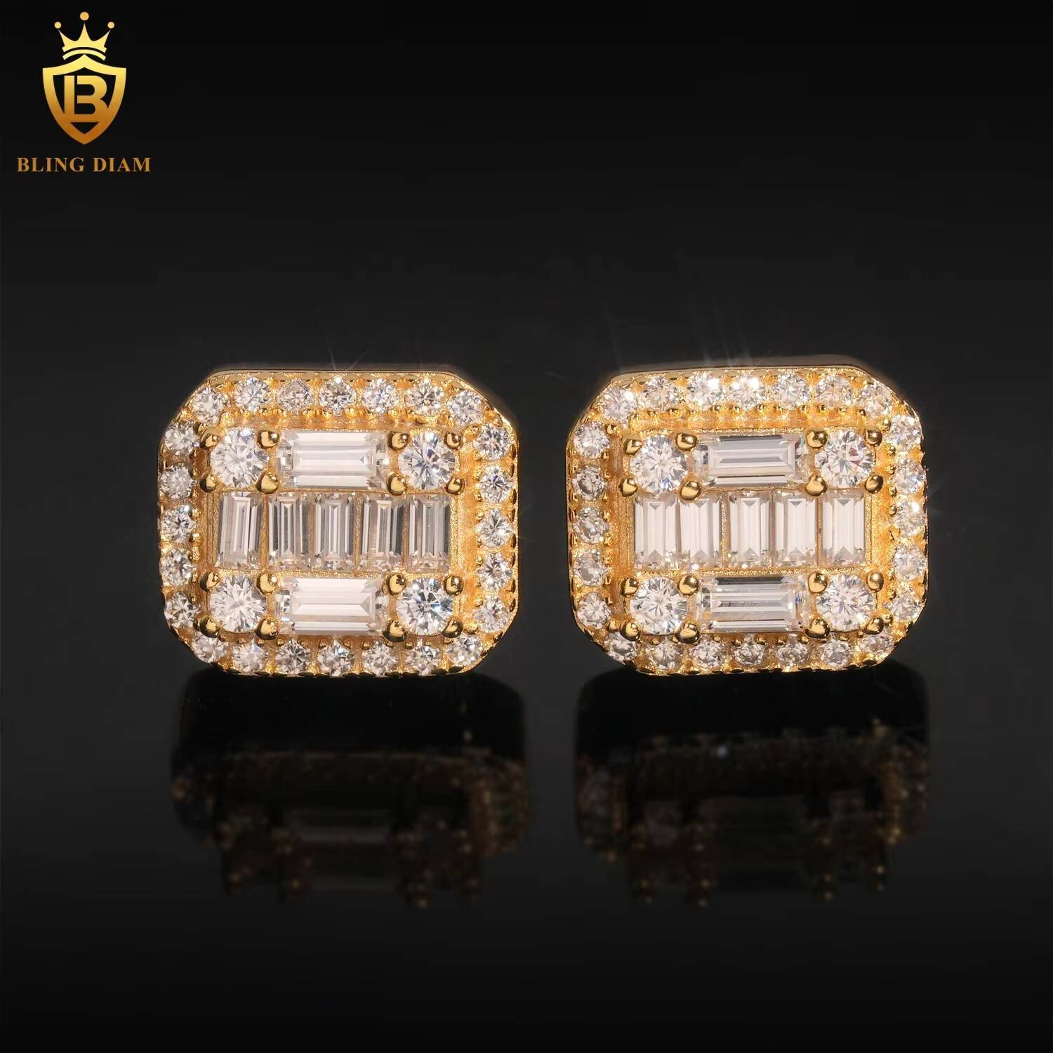 Pass Diamond Tester 925 Sterling Silver Luxury Hip Hop baguette VVS Moissanite Stud Earrings