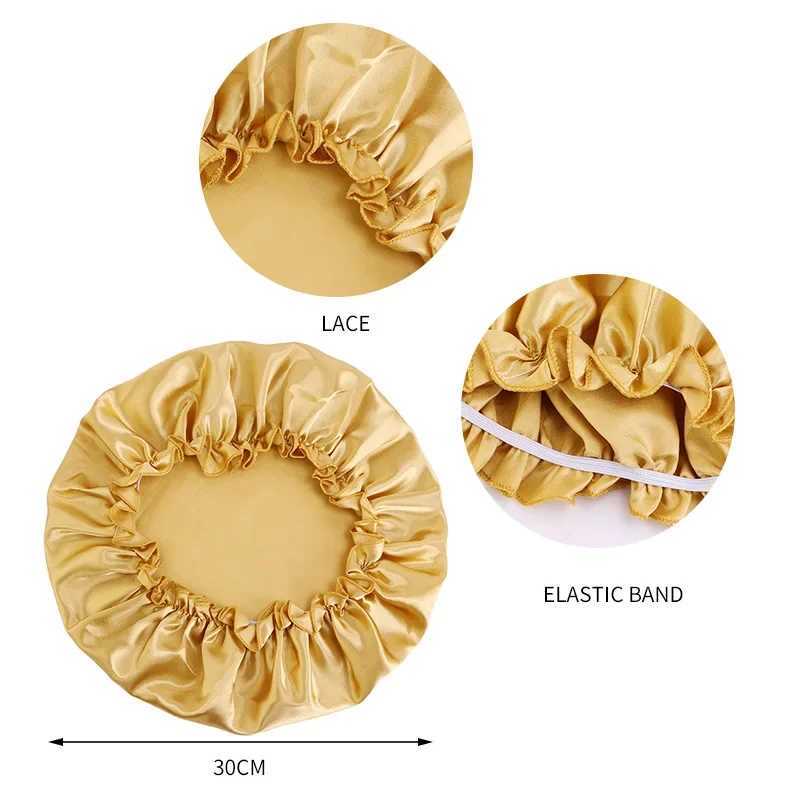 Elastic Band Hair Care Bonnets for Women Solid Color Satin Sleeping Night Caps Femme Hair Cover Beanies Shower Hats Accessories XJ250812