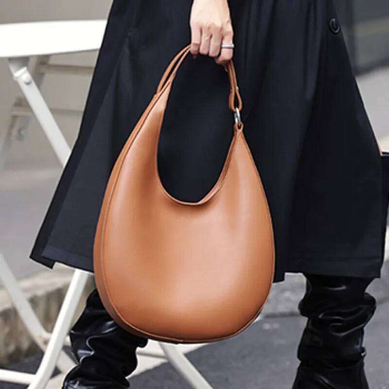 Hifashion Trendy Genuine Leather Crescent Underarm Shoulder Bags For Women Designer Hobos Half Moon Tote Handbags
