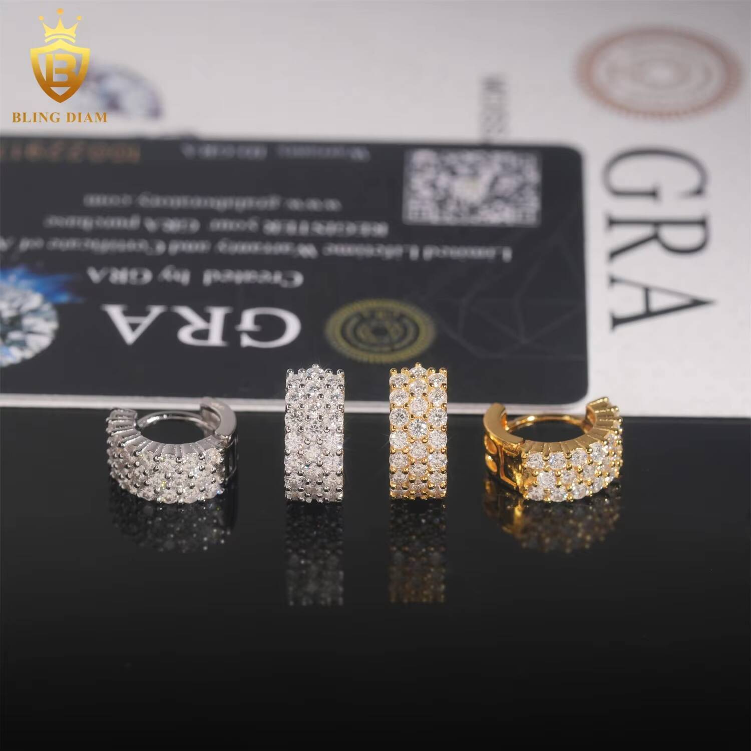 Fashion Jewelry VVS Moissanite Custom 925 Sterling Silver Luxury Iced Out Hip Hop Earrings