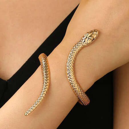 Fashion Exaggerated High-End Bracelet for Women Gold Yellow Snake-Shaped Adjustable Bangle Ring Set