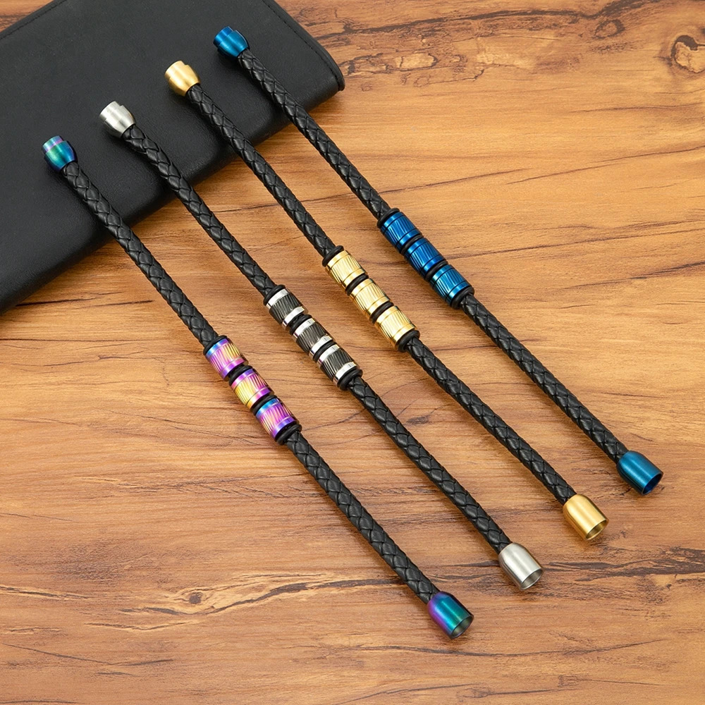 TYO Hiphop Rock Shiny Cool 4 Colors Stainless Steel Button Weave Genuine Leather Men Bracelets Bead Retro Bangle Accessory Gift 250811