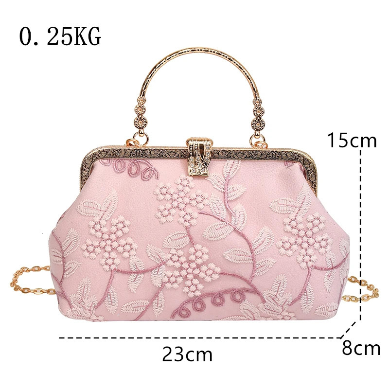 Vintage Chinese Style Evening Bags Handmade Embroidery Flower With Handle Handbags For Women Fashion Chain Shoulder Bags Clutch 250809
