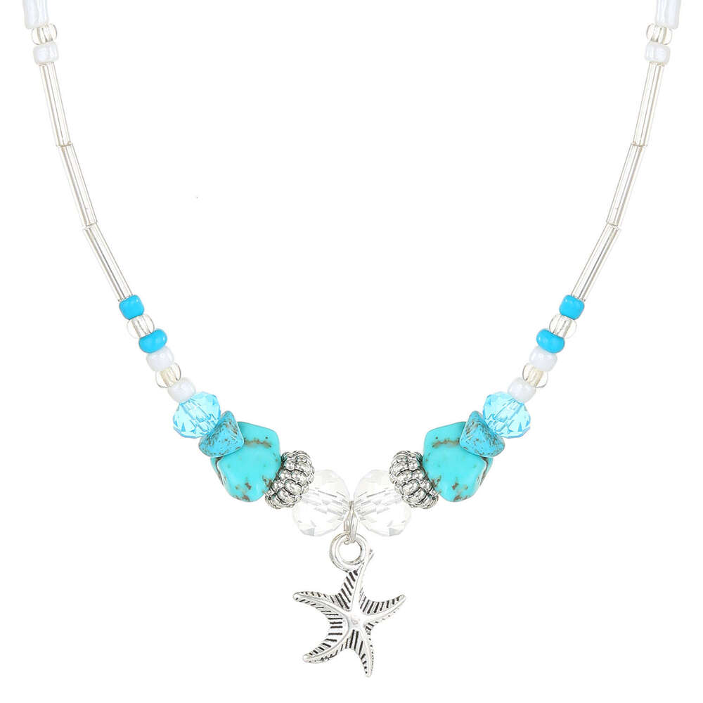 Bohemian Starfish Necklace for Women, Ins Creative Conch Beaded Shell Collarbone Chain, Unique Neck Chain Jewelry