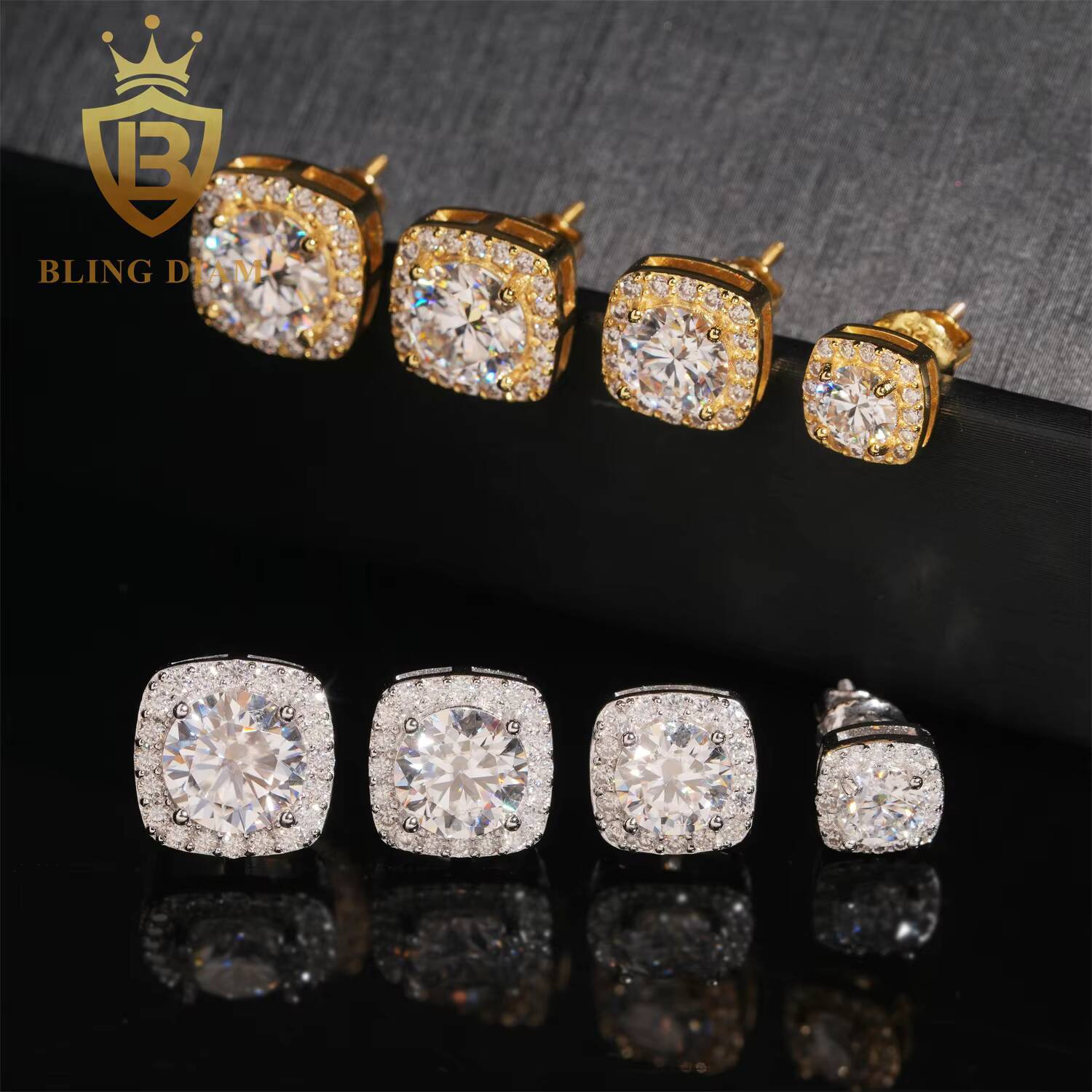 GRA Certificate 5mm-8mm Round Cut Halo Moissanite Diamond Earrings 925 Sterling Silver Hip Hop Stud Earrings