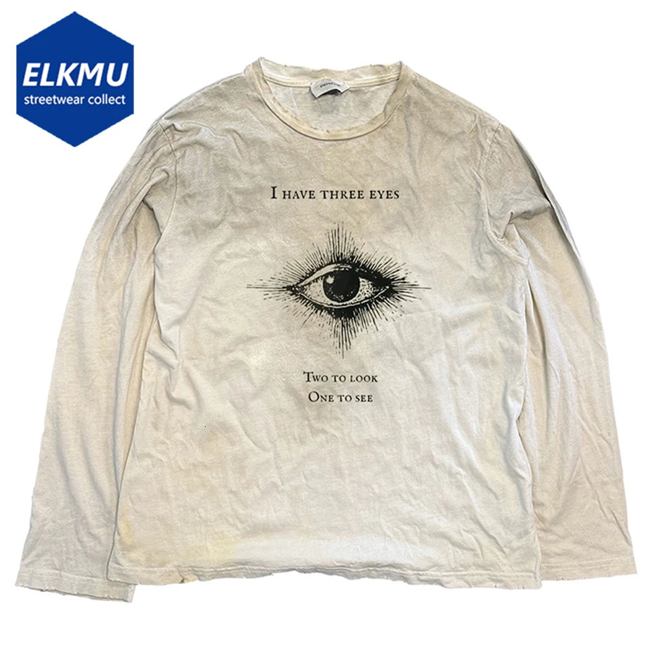 Eyes Graphic Men Hip Hop T-shirts Vintage Harajuku Oversized Long Sleeve Tee Tops Streetwear Tshirt 250811