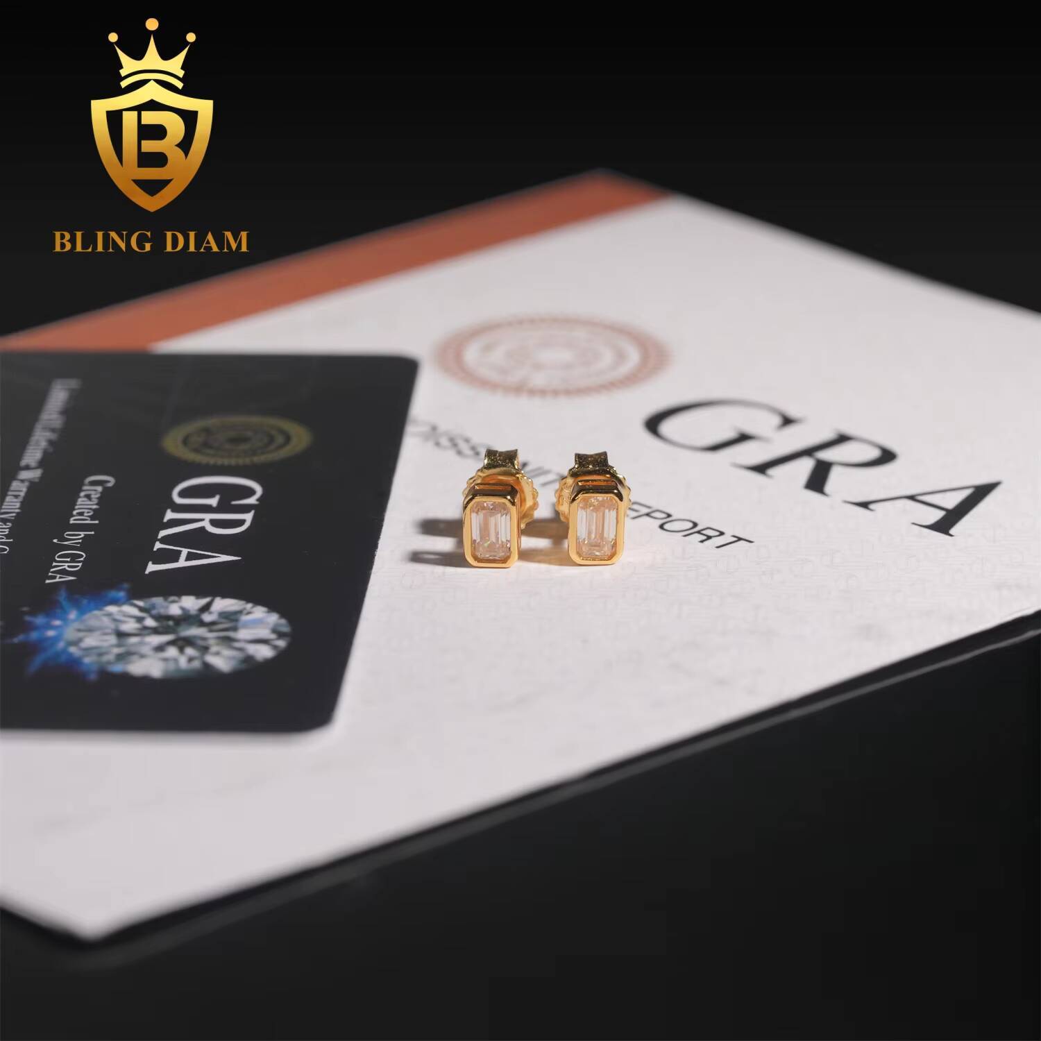 New Fashion Style 925 Sterling Silver Women Emerald Cut Diamond Stud Sterling Silver Earrings