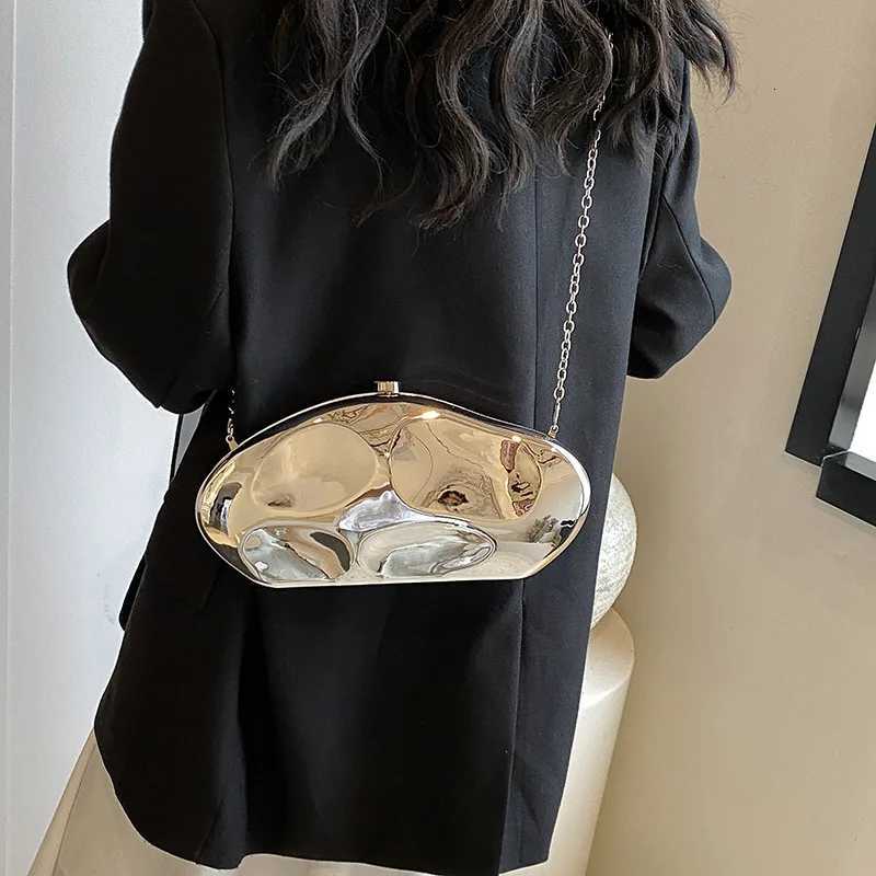 New Acrylic Shell Shape Clutch Ladys Bags Designer Evening Party Cute Metal Shiny Purse Gold Silver Blue Egg Handbags Purse Gift Y250811