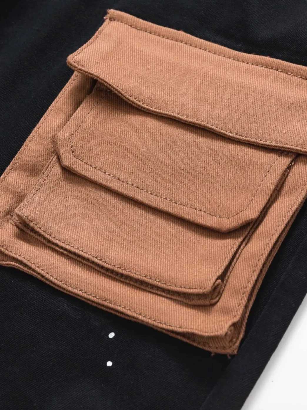 European and American new vintage pocket printed black jeans for men X250812