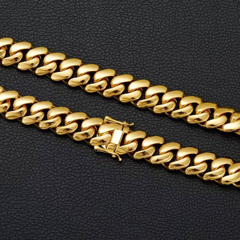 Wholesale Fashion Jewelry 14K 18K Gold Plated Heavy Chunky Solid Miami Cuban Link Chain Hip Hop Necklace for Men