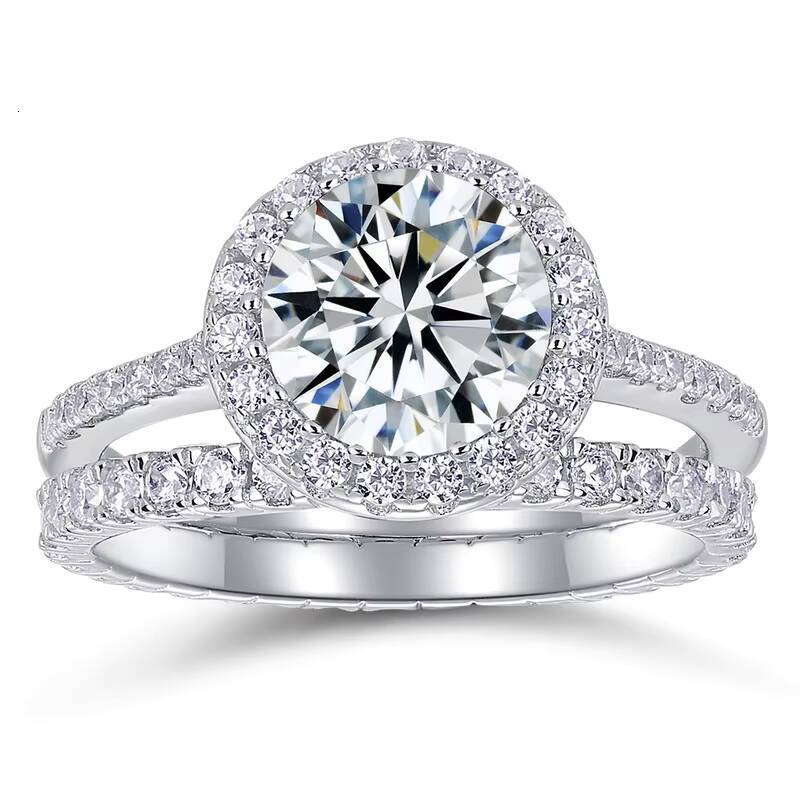 Fine Jewelry VVS Gra Moissanite 2 Row Halo Ring 925 Sterling Silver Platinum Plated 1 Ct CT for Women Engagement Diamond Ring