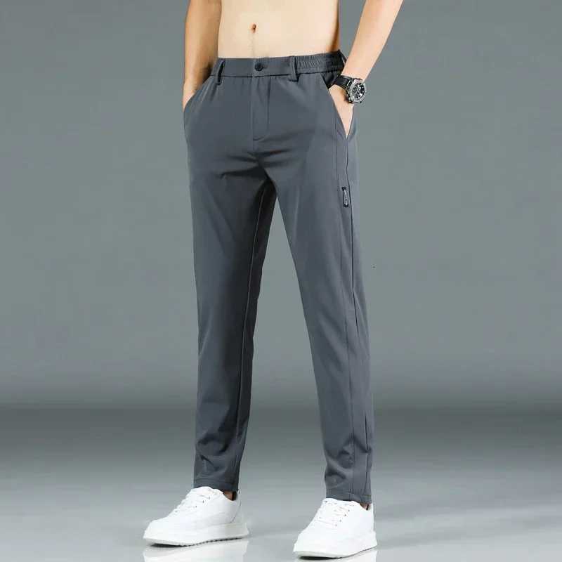 2024 Summer New Thin Ice Silk Stretch Mens Pants Casual Elastic Waist Smooth Trousers Pants Male Brand Clothing 5 Colors W250812
