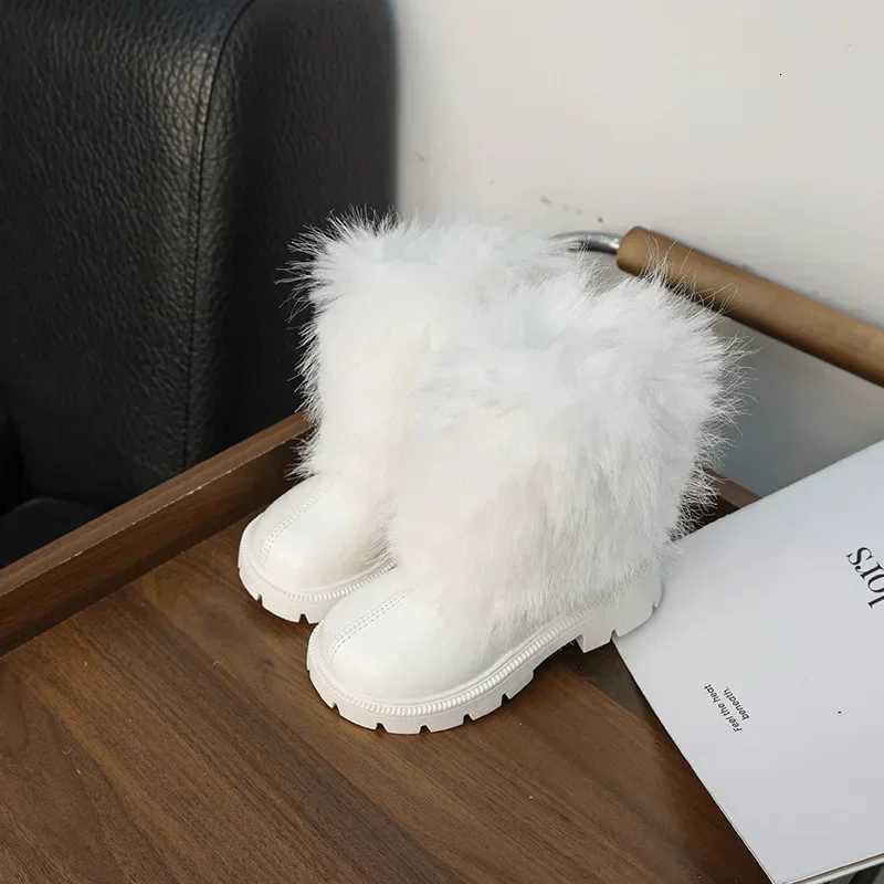 Winter Girl Snow Boots Soft Furry Hairy Kids Boot Black White Versatile Children Casual Fashion Long Boots Warm Plush Zipper XJ250812