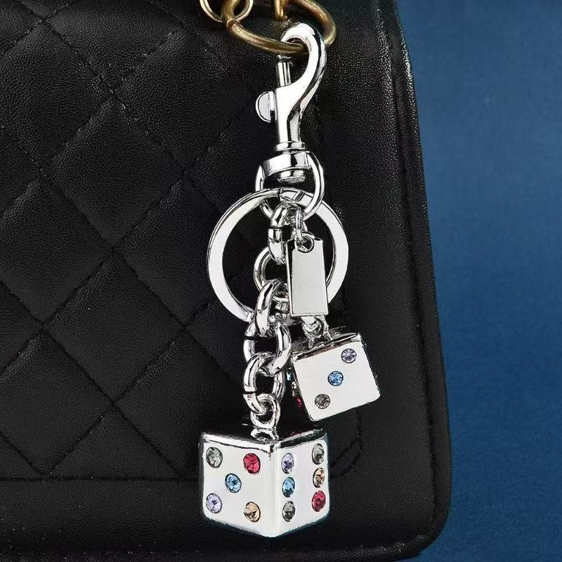 Vintage with diamonds Dice Keychain Cherry Motif Chain Bag Charm co ch Designer Accessories Waist Charms Dice Zinc Alloy Knot Buckle Design Belt Buckle Bag Pendant