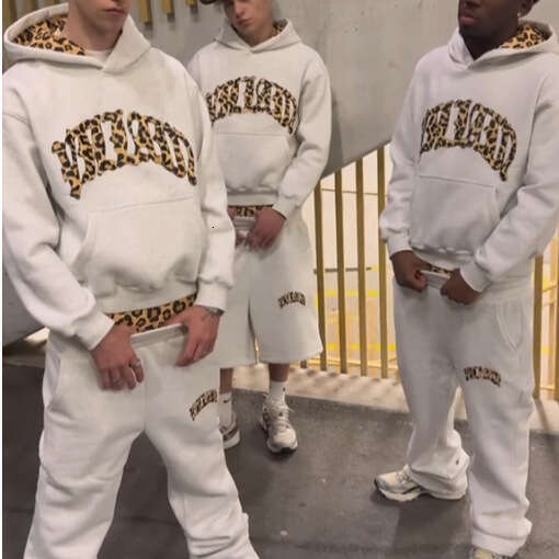 2025 Summer New Street Style Leopard Print Casual Double-Headed Shorts Unisex Hooded Sweatshirt Set