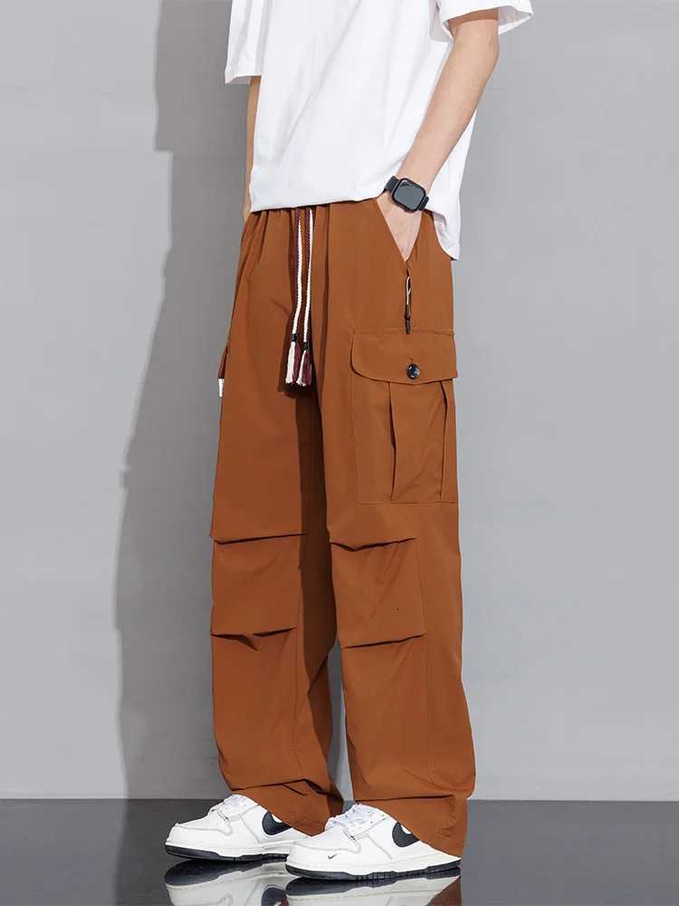Mens Summer Cargo Pants Multi-Pockets Lightweight Ice Silk Cooling Sweatpants Wide Leg Loose Fit Straight Trousers Big Size 8XL X250812