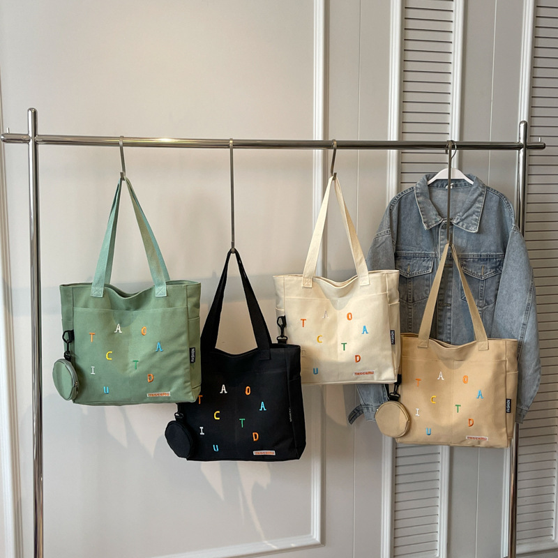 New Canvas Casual Artistic Printed Letter Personalized Large Capacity Single Shoulder Handheld Underarm Tote Bag for Women ddmymarket