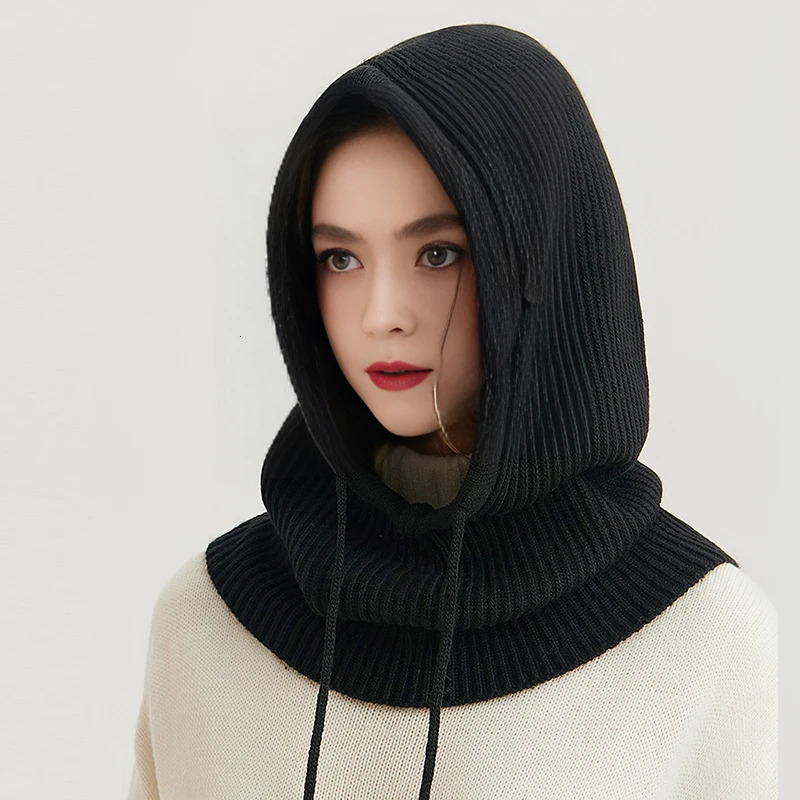 Unisex Wool Knitted Balaclava Hat For Women Winter Hooded Beanies Neck Scarf Bonnet Men Drawstring Y2K HipHop Skullies 250808