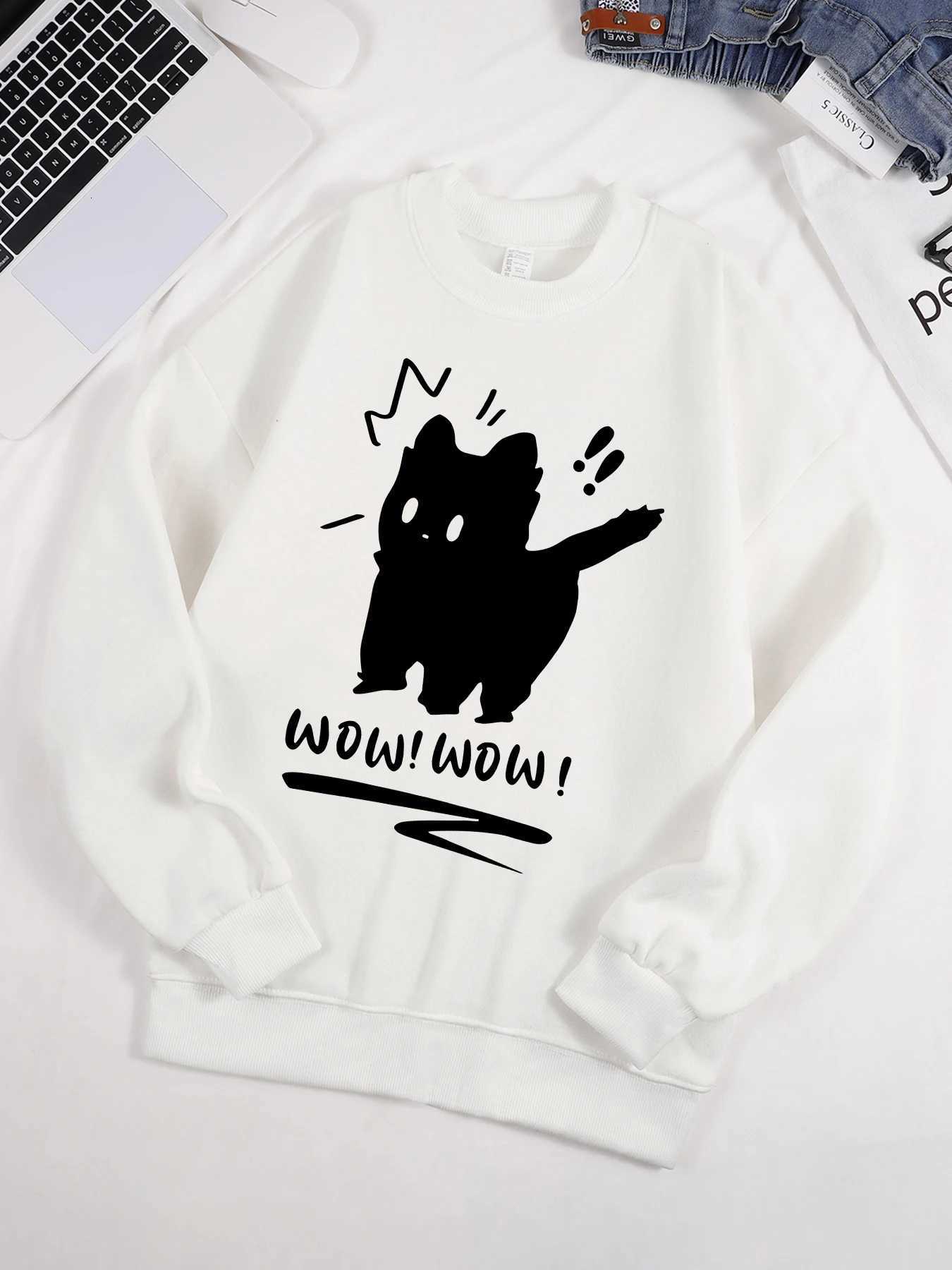 Surprised Cute Little Kitten Prints Male Sweatshirt Fleece Loose Pullovers Autumn All-Match Top Unisex O-Neck Soft Clothes Y250811