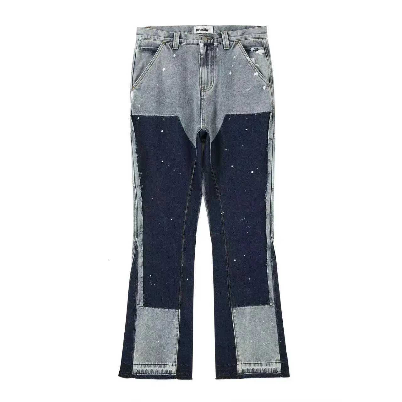 2024 Graffiti Black Flared Jeans Men Vintage Hip Hop Patches Splashed Ink Wide Leg Jeans Y2k Streetwear Baggy Washed Denim Pants X250812